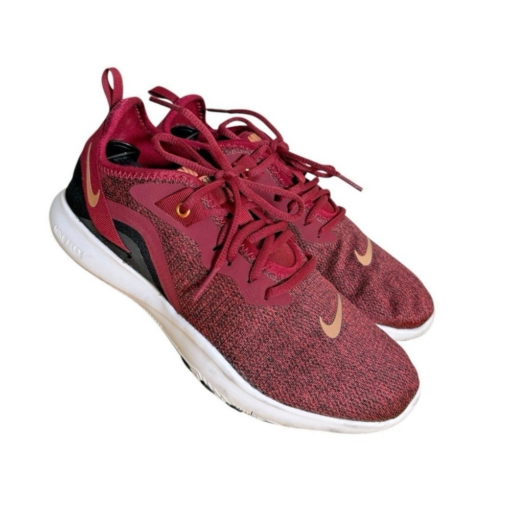 Nike Flex Trainer 9 Womens 9 Pre-Owned Training Shoes Burgundy Gold AQ7491-601‎